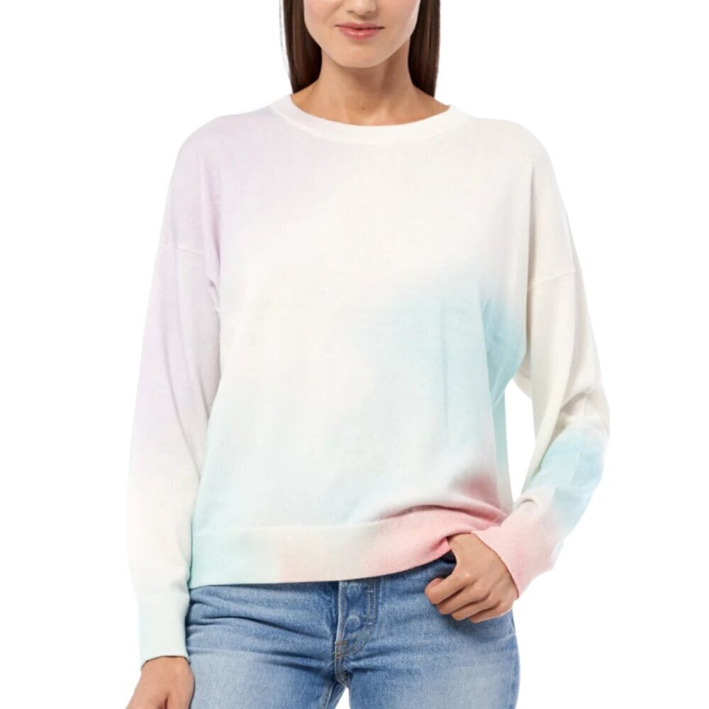 360 Cashmere Long Sleeve Pastel Pink Blue Palm Tree Crewneck Sweater Sz S